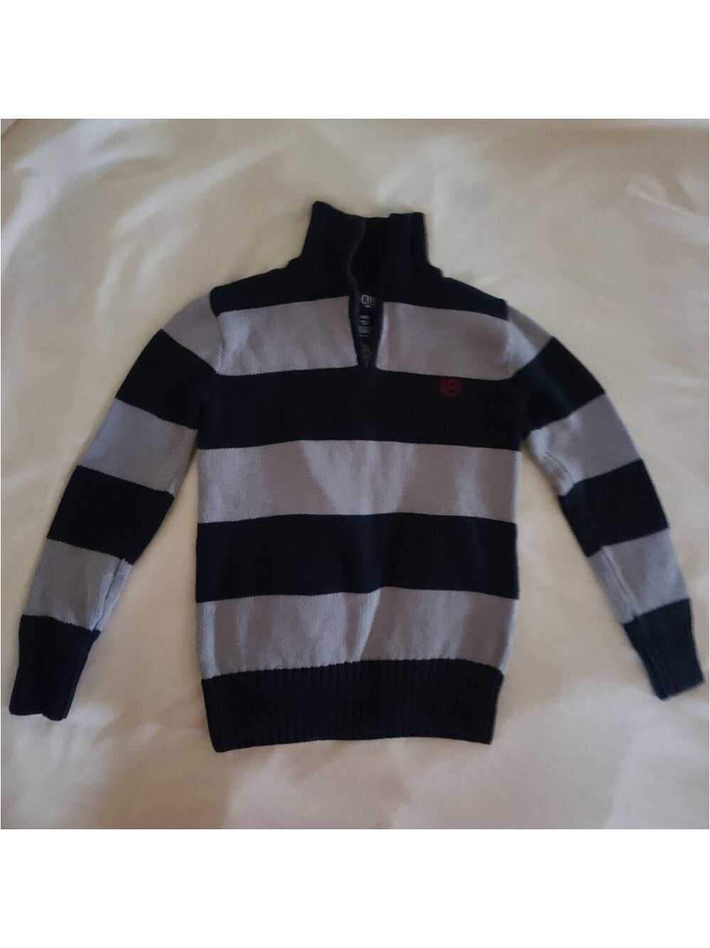 Chaps Boys Size 8 Gray Navy Sweater with Quarter Zip - Picture 2 of 6